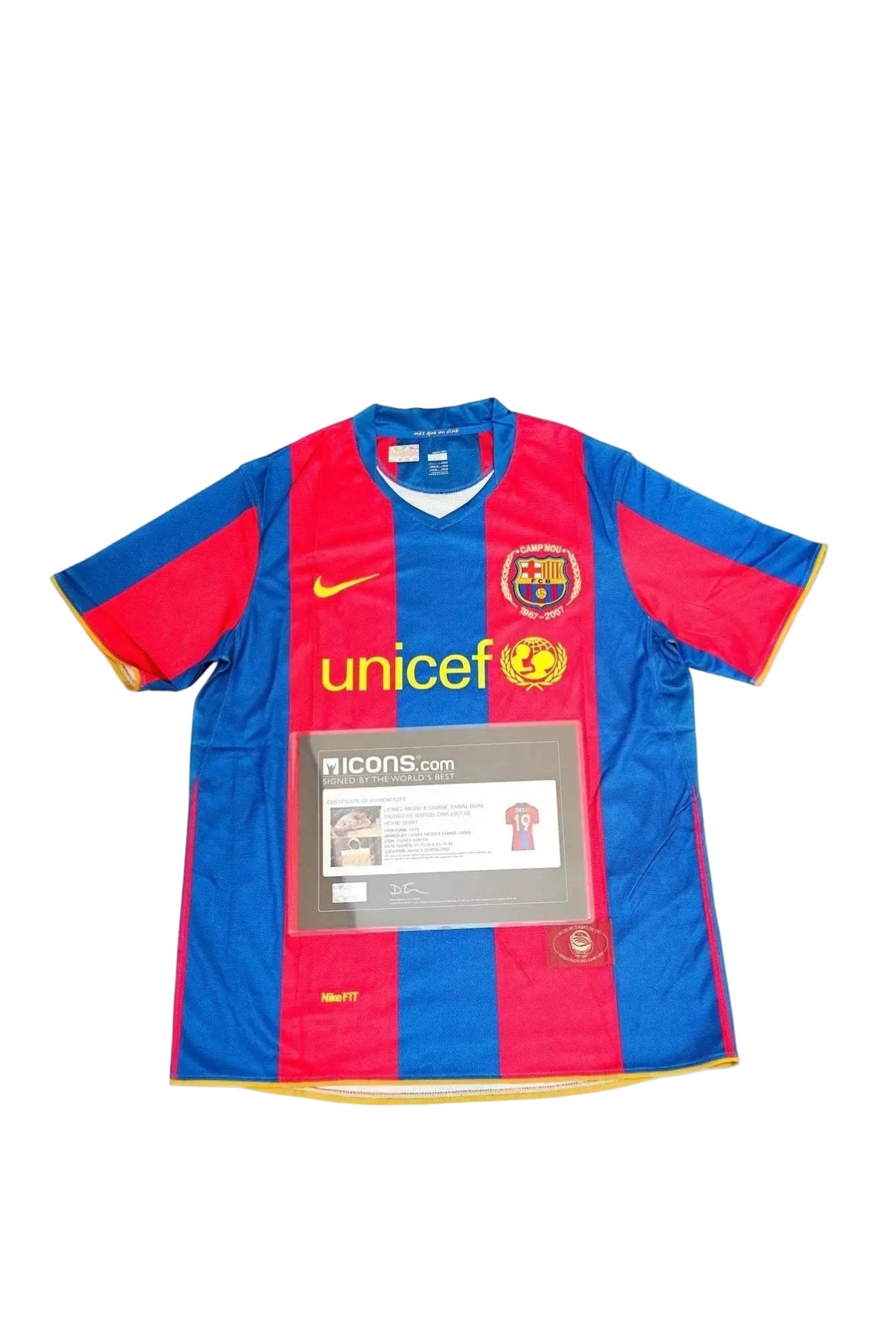 Lionel Messi & Lamine Yamal - Dual Signed Barcelona #19 Jersey 2007/2008 - Icons COA