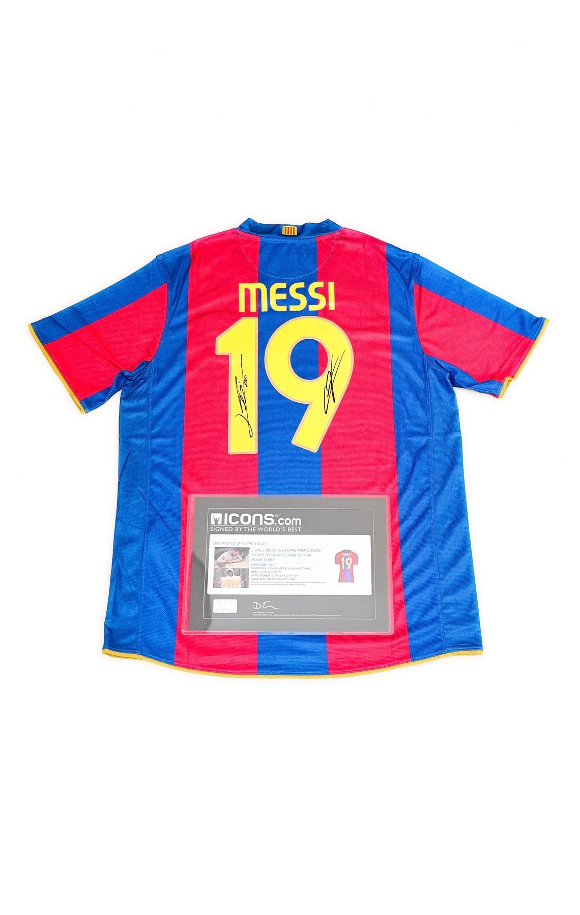 Lionel Messi & Lamine Yamal - Dual Signed Barcelona #19 Jersey 2007/2008 - Icons COA