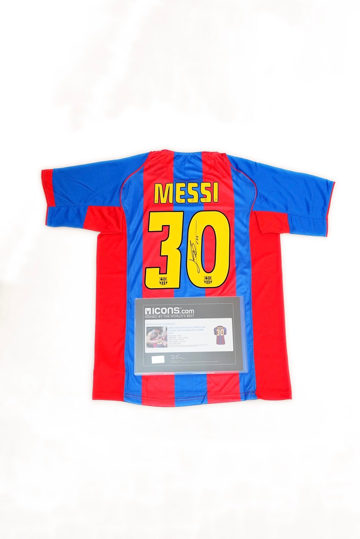 Lionel Messi - Barcelona Retro #30 Signed Jersey - Icons COA